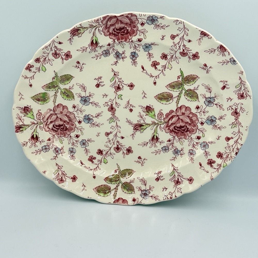 VTG Johnson Bros Rose Chintz Oval Serving Platter 11.75" Ironstone Made England